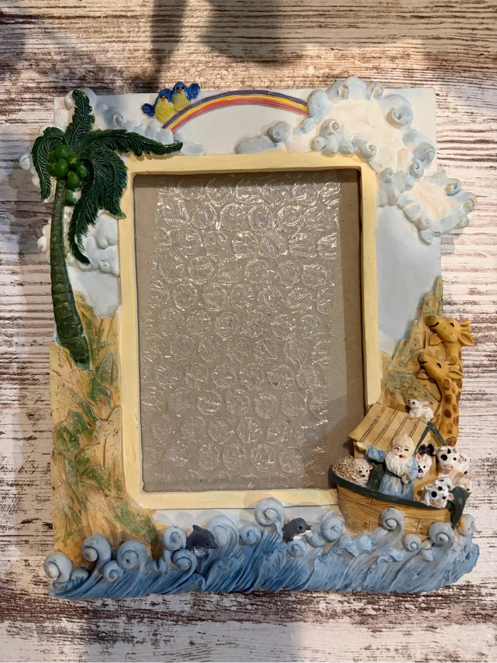 Whimsical Noah's Ark Decorative 3D Resin Photo Frame in Blue and Cream